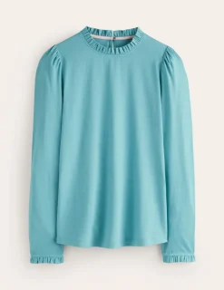 Tops & Blouses | T-Shirts & Tanks-Boden Supersoft Frill Detail Top-Blue Grass BlueGrass