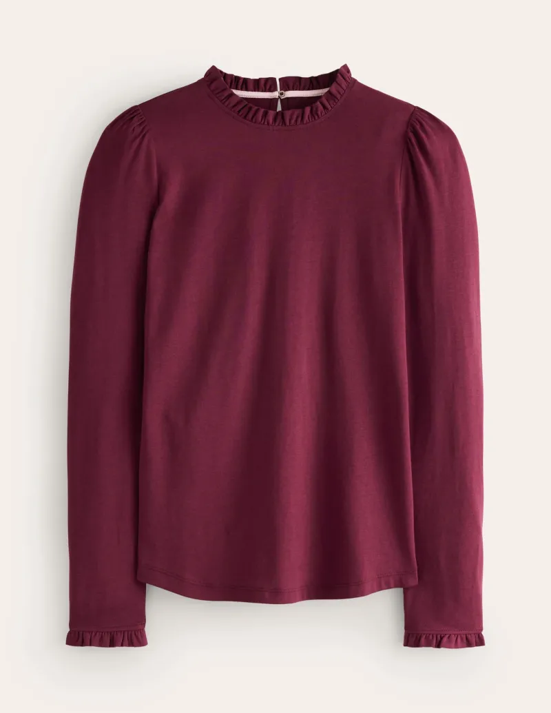 Tops & Blouses | T-Shirts & Tanks-Boden Supersoft Frill Detail Top-Deep Wisteria DeepWisteria