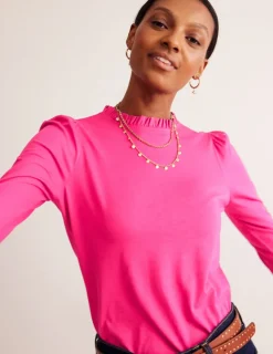 Tops & Blouses | T-Shirts & Tanks-Boden Supersoft Frill Detail Top-Cherry Jam CherryJam