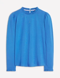 T-Shirts & Tanks | Tops & Blouses-Boden Supersoft Frill Detail Top-PALACE BLUE (18-4043 TCX) PALACEBLUE(18-4043TCX)