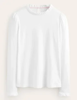 Tops & Blouses | T-Shirts & Tanks-Boden Supersoft Frill Detail Top- White