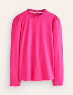 Tops & Blouses | T-Shirts & Tanks-Boden Supersoft Frill Detail Top-Cherry Jam CherryJam