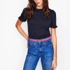 Nightwear & Lougewear | T-Shirts & Tanks-Boden Supersoft Frill Detail T-shirt- Navy