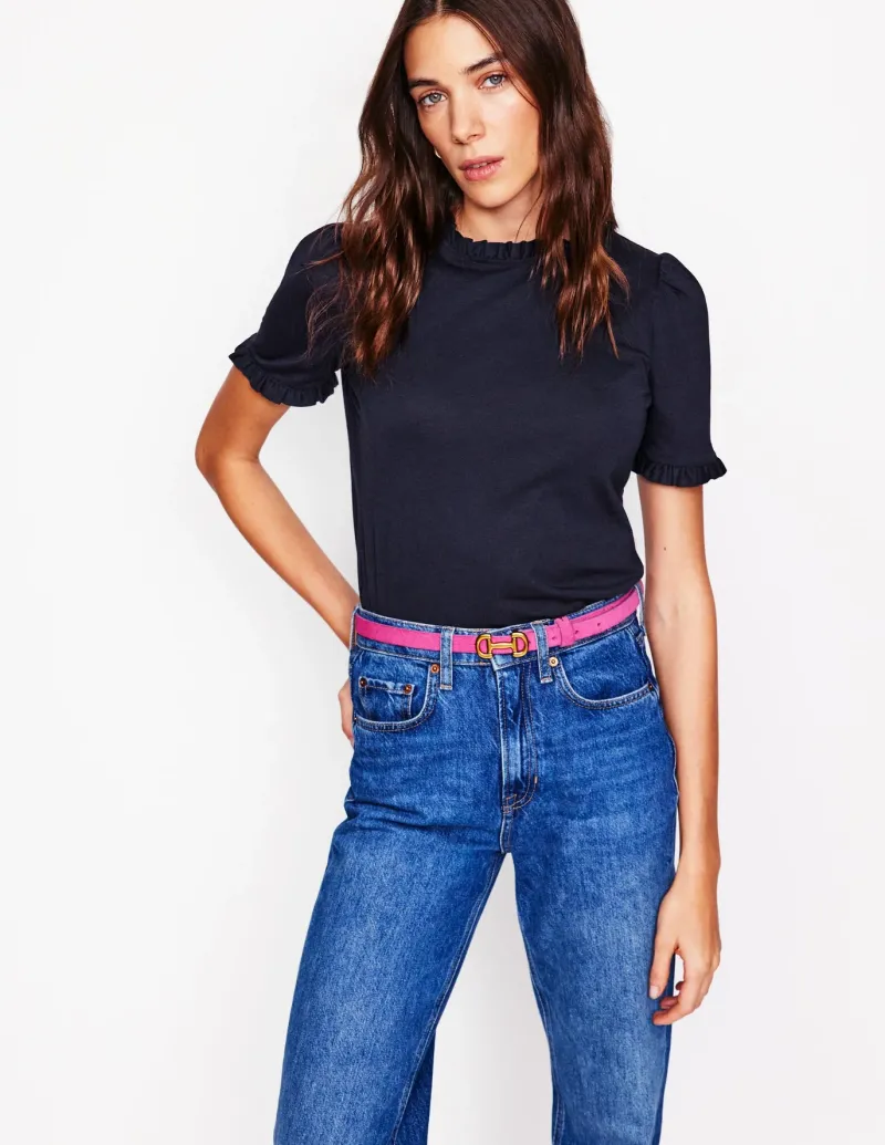 Nightwear & Lougewear | T-Shirts & Tanks-Boden Supersoft Frill Detail T-shirt- Navy