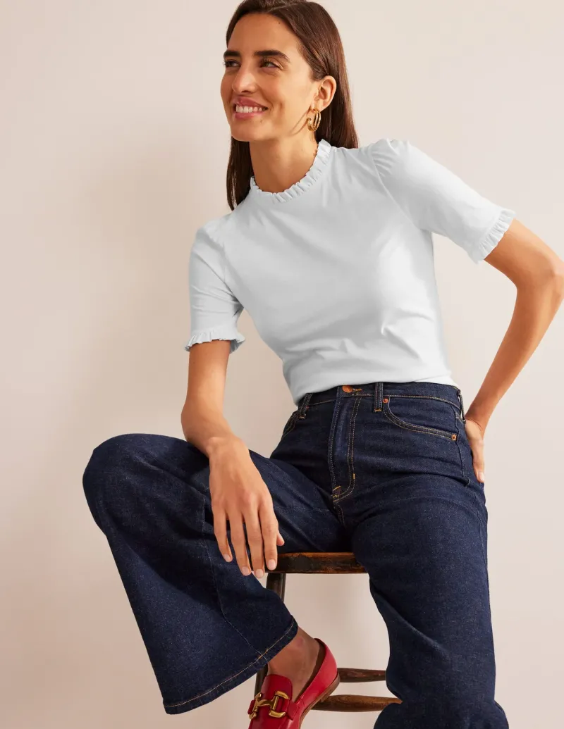 Nightwear & Lougewear | T-Shirts & Tanks-Boden Supersoft Frill Detail T-shirt- White