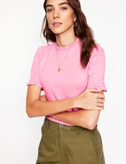 Nightwear & Lougewear | T-Shirts & Tanks-Boden Supersoft Frill Detail T-shirt-Soft Lavender SoftLavender