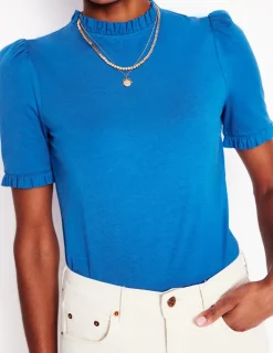 Nightwear & Lougewear | T-Shirts & Tanks-Boden Supersoft Frill Detail T-shirt-Gallery Blue GalleryBlue
