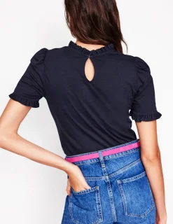 Nightwear & Lougewear | T-Shirts & Tanks-Boden Supersoft Frill Detail T-shirt- Navy