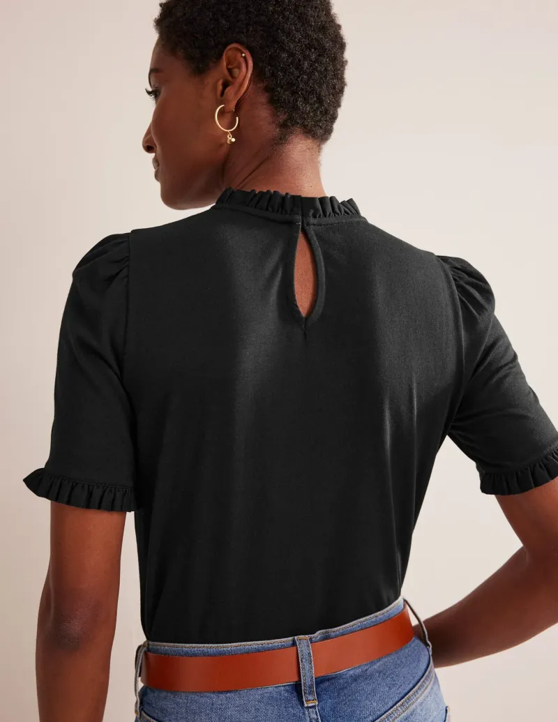 Nightwear & Lougewear | T-Shirts & Tanks-Boden Supersoft Frill Detail T-shirt- Black
