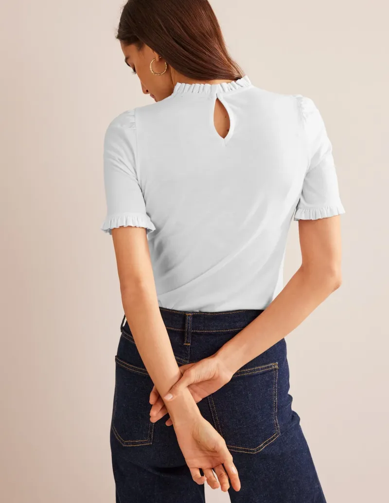 Nightwear & Lougewear | T-Shirts & Tanks-Boden Supersoft Frill Detail T-shirt- White