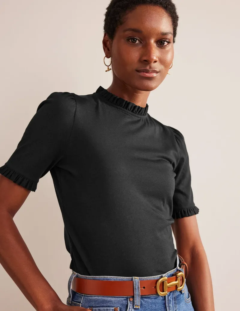 Nightwear & Lougewear | T-Shirts & Tanks-Boden Supersoft Frill Detail T-shirt- Black