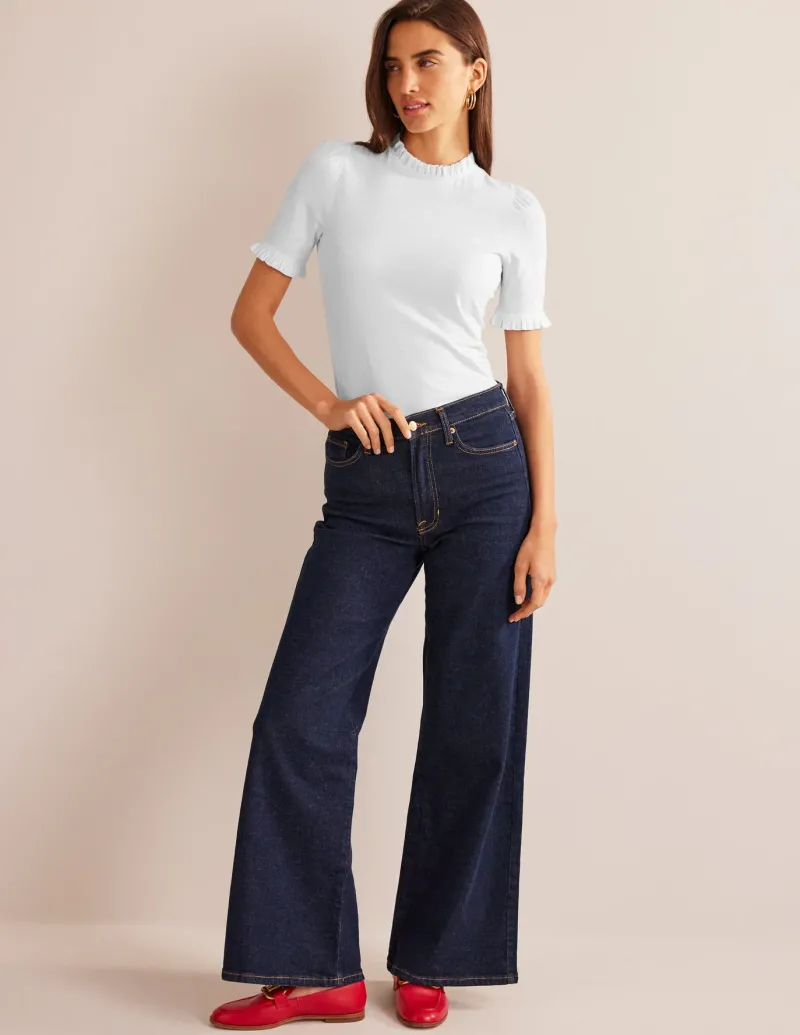Nightwear & Lougewear | T-Shirts & Tanks-Boden Supersoft Frill Detail T-shirt- White