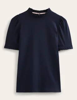Nightwear & Lougewear | T-Shirts & Tanks-Boden Supersoft Frill Detail T-shirt- Navy