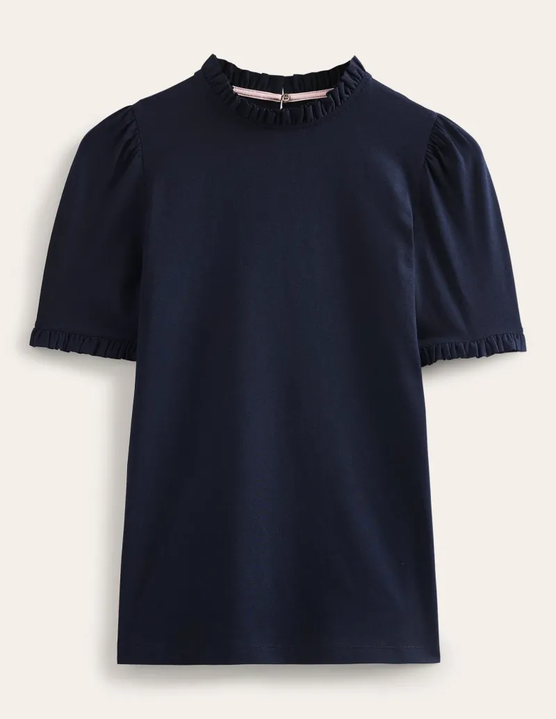 Nightwear & Lougewear | T-Shirts & Tanks-Boden Supersoft Frill Detail T-shirt- Navy