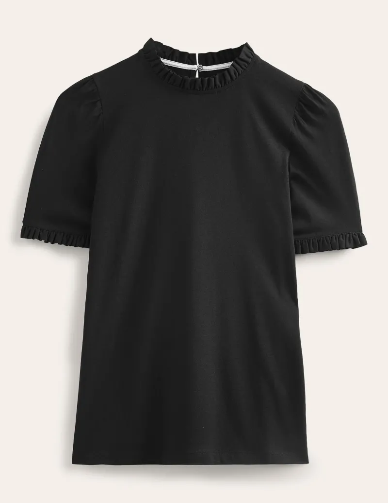 Nightwear & Lougewear | T-Shirts & Tanks-Boden Supersoft Frill Detail T-shirt- Black