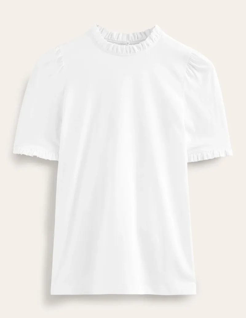 Nightwear & Lougewear | T-Shirts & Tanks-Boden Supersoft Frill Detail T-shirt- White