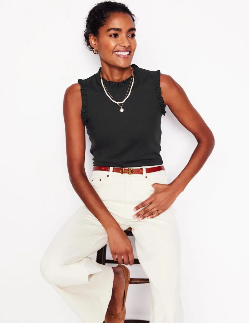 Nightwear & Lougewear | T-Shirts & Tanks-Boden Supersoft Frill Detail Vest- Black