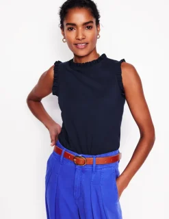 Nightwear & Lougewear | T-Shirts & Tanks-Boden Supersoft Frill Detail Vest- Navy