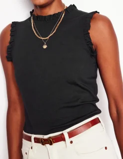 Nightwear & Lougewear | T-Shirts & Tanks-Boden Supersoft Frill Detail Vest- Black