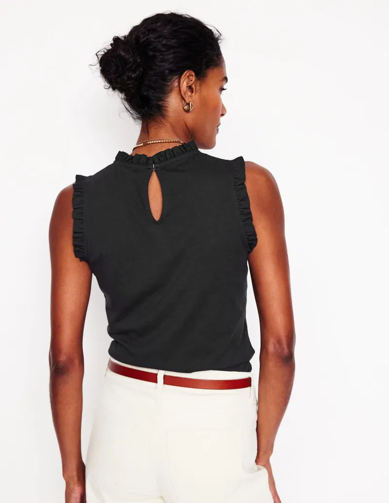 Nightwear & Lougewear | T-Shirts & Tanks-Boden Supersoft Frill Detail Vest- Black