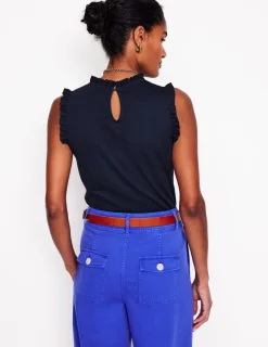 Nightwear & Lougewear | T-Shirts & Tanks-Boden Supersoft Frill Detail Vest- Navy