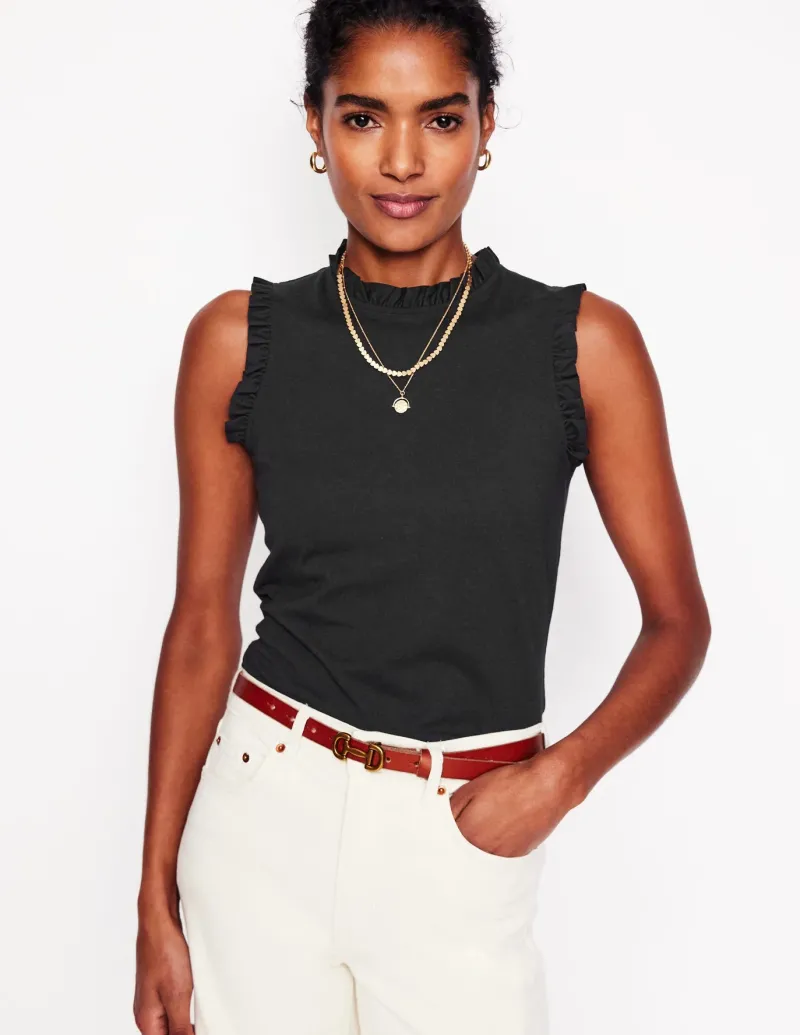 Nightwear & Lougewear | T-Shirts & Tanks-Boden Supersoft Frill Detail Vest- Black