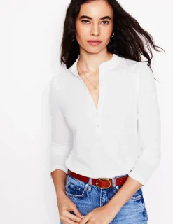 Tops & Blouses | T-Shirts & Tanks-Boden Supersoft Frill Henley Top- White