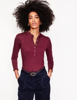 Tops & Blouses | T-Shirts & Tanks-Boden Supersoft Frill Henley Top-Deep Wisteria DeepWisteria