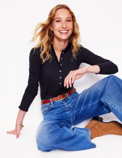 Tops & Blouses | T-Shirts & Tanks-Boden Supersoft Frill Henley Top- Navy