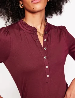 Tops & Blouses | T-Shirts & Tanks-Boden Supersoft Frill Henley Top-Deep Wisteria DeepWisteria