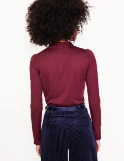 Tops & Blouses | T-Shirts & Tanks-Boden Supersoft Frill Henley Top-Deep Wisteria DeepWisteria