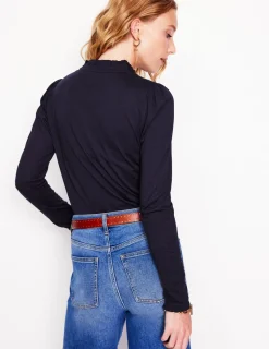 Tops & Blouses | T-Shirts & Tanks-Boden Supersoft Frill Henley Top- Navy
