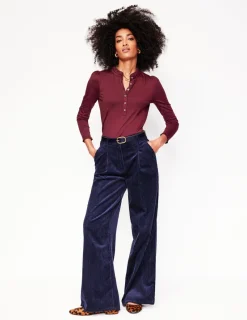 Tops & Blouses | T-Shirts & Tanks-Boden Supersoft Frill Henley Top-Deep Wisteria DeepWisteria