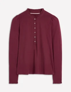 Tops & Blouses | T-Shirts & Tanks-Boden Supersoft Frill Henley Top-Deep Wisteria DeepWisteria