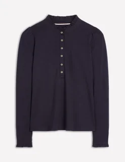 Tops & Blouses | T-Shirts & Tanks-Boden Supersoft Frill Henley Top- Navy