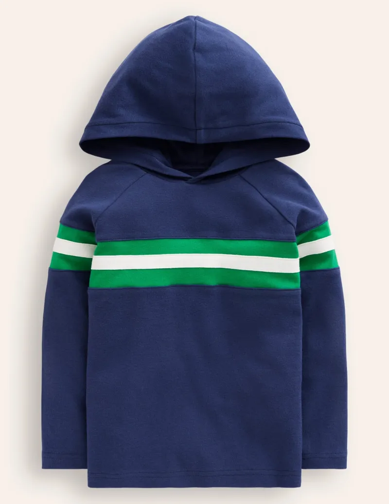 Tops, T-Shirts & Polos | Sweatshirts & Hoodies-Boden Supersoft Hooded Raglan-College Navy Chest Stripe CollegeNavyChestStripe