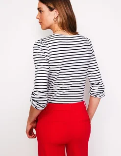 Tops & Blouses | T-Shirts & Tanks-Boden Supersoft Long Sleeve Top-Ivory, Navy Ivory,Navy