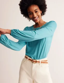 Tops & Blouses | T-Shirts & Tanks-Boden Supersoft Long Sleeve Top-Blue Grass BlueGrass