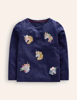 Tops & T-Shirts-Boden Superstitch Puff Sleeve Top-Starboard Blue Unicorns StarboardBlueUnicorns