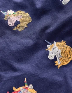 Tops & T-Shirts-Boden Superstitch Puff Sleeve Top-Starboard Blue Unicorns StarboardBlueUnicorns