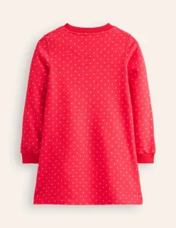 Dresses-Boden Sweatshirt Appliqué Dress-Rose Pink Pin Spot Animals RosePinkPinSpotAnimals
