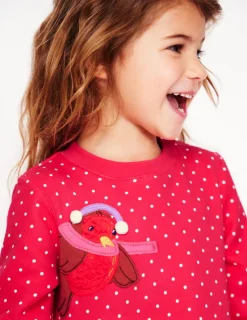 Dresses-Boden Sweatshirt Appliqué Dress-Rose Pink Pin Spot Animals RosePinkPinSpotAnimals