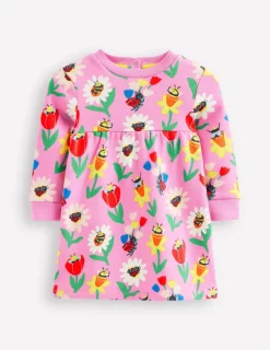 Dresses-Boden Sweatshirt Dress-Sugared Lilac Spring Garden SugaredLilacSpringGarden