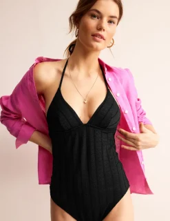 Swimwear-Boden Symi String Swimsuit-Black Floral Texture BlackFloralTexture