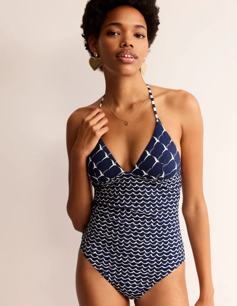 Swimwear-Boden Symi String Swimsuit-French Navy, Seagull FrenchNavy,Seagull