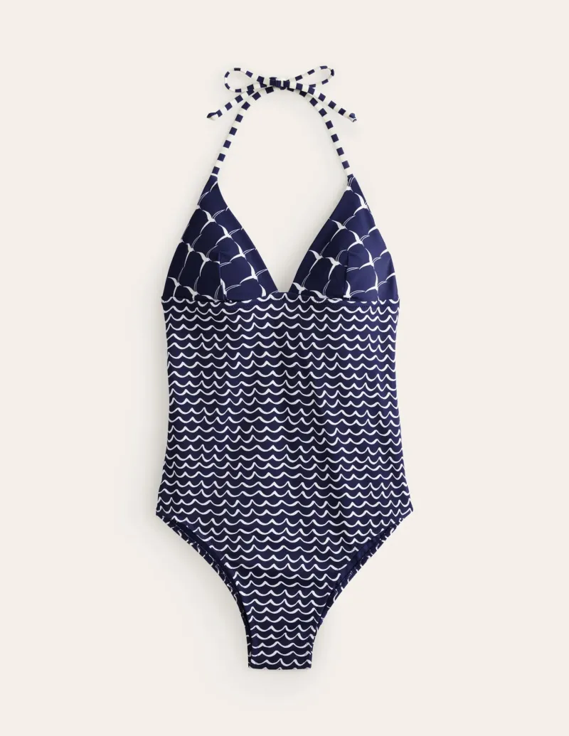 Swimwear-Boden Symi String Swimsuit-French Navy, Seagull FrenchNavy,Seagull