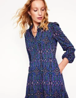 Petite Dresses | Short-Boden Tiered Jersey Shirt Dress-Navy, Paisley Bud Variation Navy,PaisleyBudVariation
