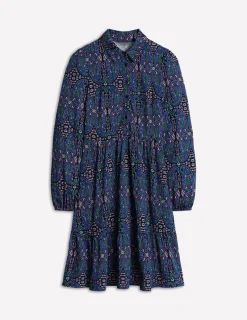Petite Dresses | Short-Boden Tiered Jersey Shirt Dress-Navy, Paisley Bud Variation Navy,PaisleyBudVariation
