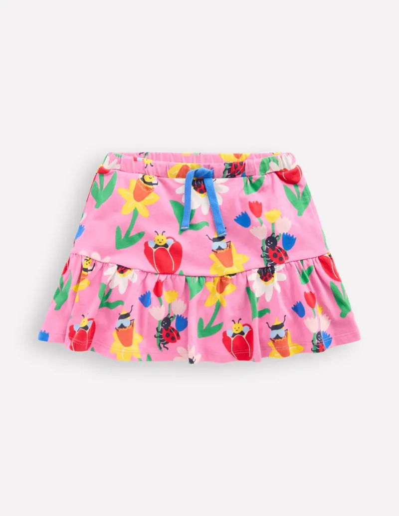 Skirts & Skorts-Boden Tiered Jersey Skort-Sugared Lilac Spring Garden SugaredLilacSpringGarden