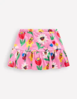 Skirts & Skorts-Boden Tiered Jersey Skort-Sugared Lilac Spring Garden SugaredLilacSpringGarden